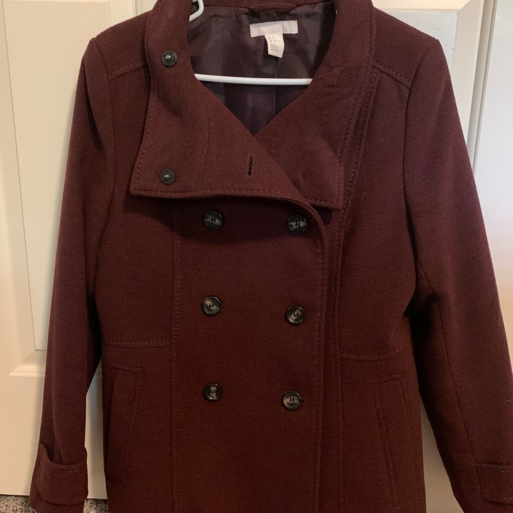 Maroon Wool Women’s Pea Coat